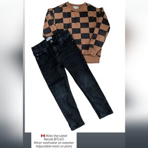 🇨🇦 Miles The Label Stylish Black and Brown Checkered Kids Jeans Sweater Set 4T